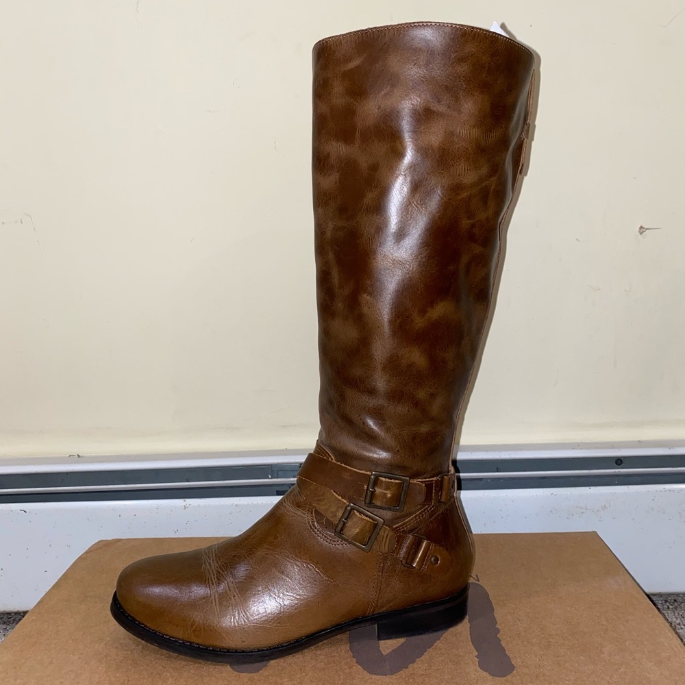 Brown leather knee high wide width/wide calf boots